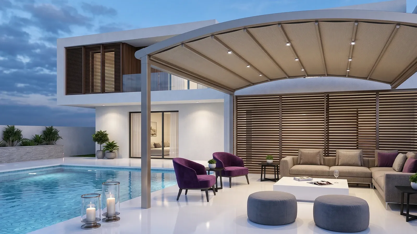 AeroPavilion retractable roof pergola installed over an outdoor patio