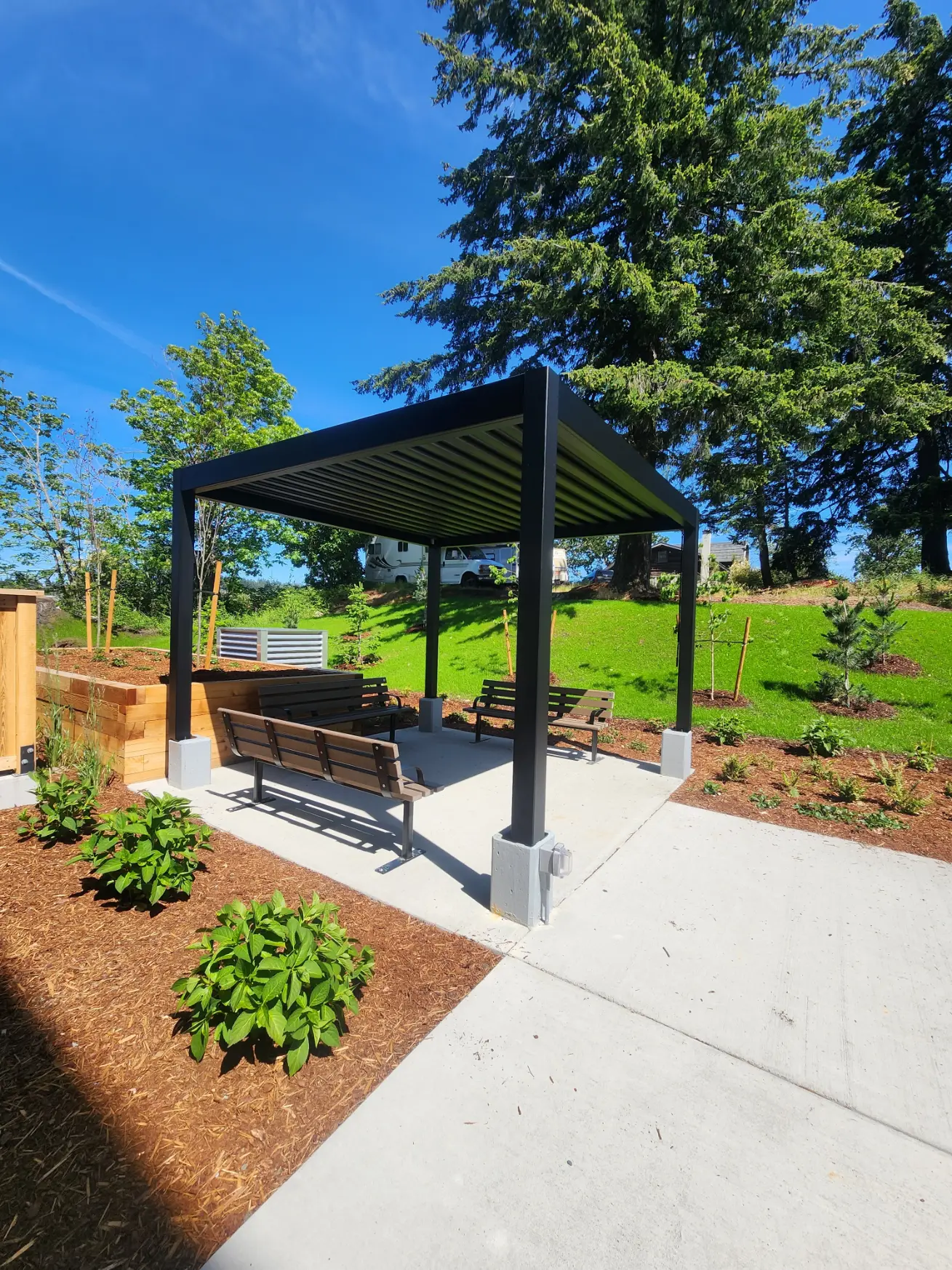 Aspire Pergolas louvered pergola installation in Cowichan Bay