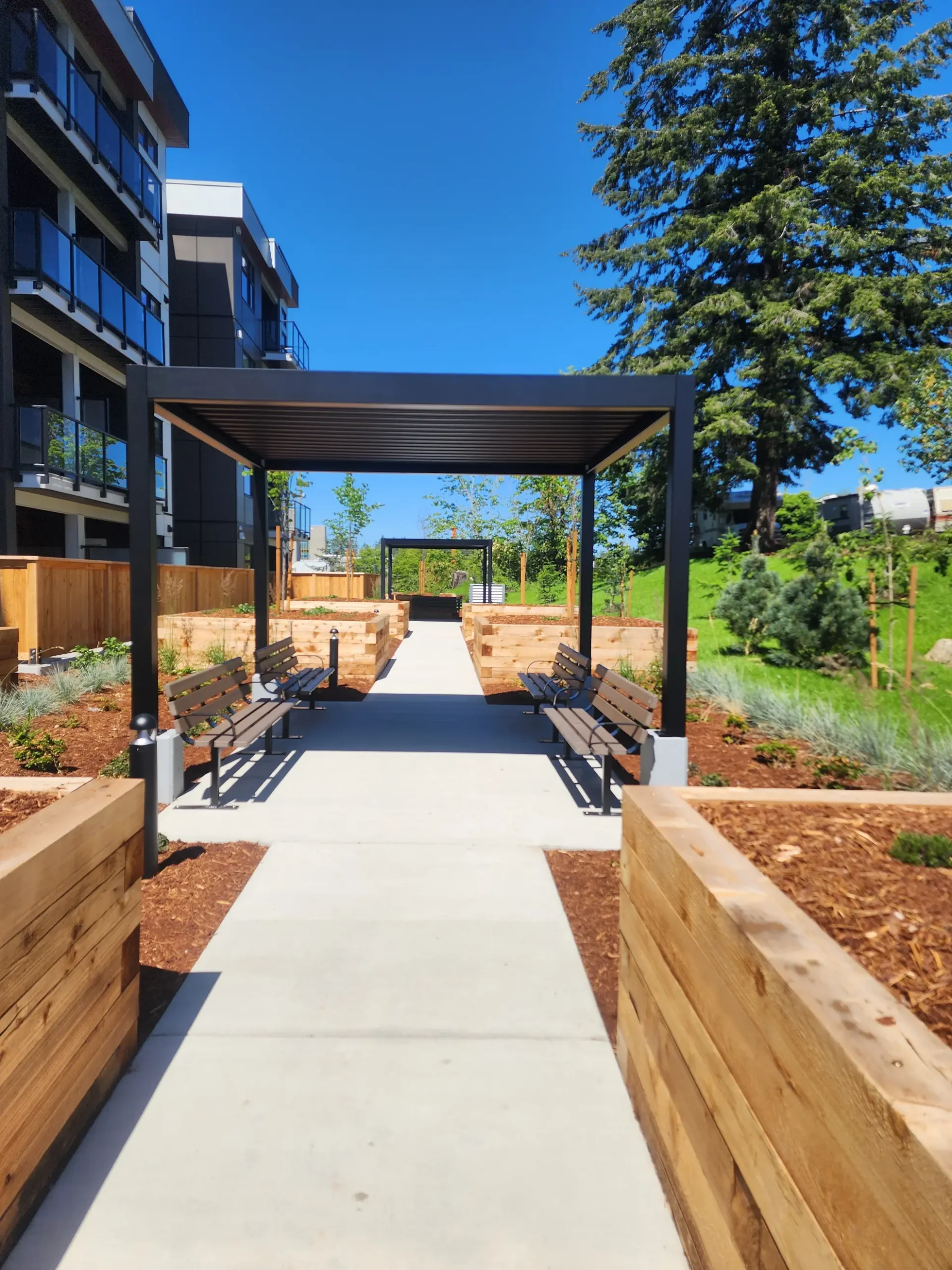 Two louvered pergolas installed in Cowichan Bay